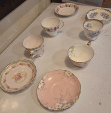 Vintage English Bone China Teacup & Saucer Set Collection Lot of 4 Mismatched picture