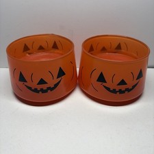 2 Vtg Halloween Jack O’ Lantern Candle-lite Candle Holders Hazel Atlas Glass picture
