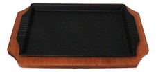 Personal Size Cast Iron Rectangular Fajita Steak Pan Skillet With Wood Trivet picture