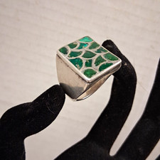 Native American Silver 10.35 Ring Fish-scale Green Turquoise .8 oz Navajo picture