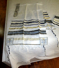 Womans Tallit White with Black,Gray & Gold Thread/Star/Candlestick New in Cello picture