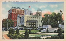 MASONIC TEMPLE AND STACY TRENT HOTEL POSTCARD TRENTON NJ NEW JERSEY 1935 picture