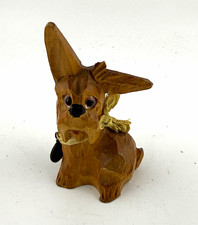 Vintage Hand Carved Wooden Scottie Terrier Dog Figurine Glass Eyes Folk Art  picture