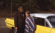 sl45 Slide 1970's Man Woman Yellow Classic Car 508a picture