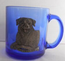 Cobalt Blue Heritage Metalworks Glass Mug Pewter Rottweiler 3-3/4