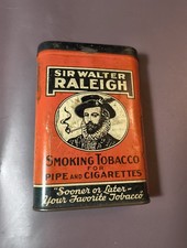 Vintage Sir Walter Raleigh Tobacco Metal Tin Orange Black picture