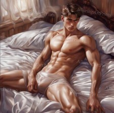 Male Model Photo Print Muscular Handsome College Shirtless Hunk Abs -668A picture