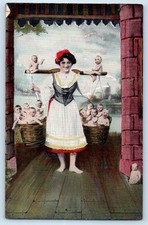 1906 Surreal Fantasy Mother Carried Baskets With Babies Antique Posted Postcard picture
