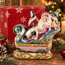 Avon 2002 Christmas Cheer Santa Sleigh Trinket Box Iridescent w Original Box picture