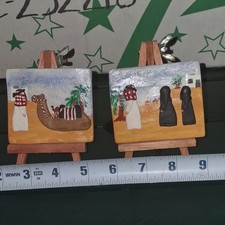 Vintage Miniature Middle Eastern Desert Scene Hand Painted Art Paintings... picture
