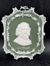 Antique German Bisque Jasperware Plaque Henry Wadsworth Longfellow Portrait Read picture