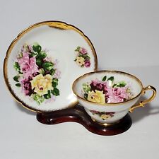 Stanley Teacup and Saucer Pink Yellow Roses Bone China England Romantic Vintage picture