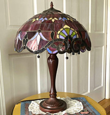 Large Tiffany Style Stained Glass Table Lamp 2-Light Victorian Floral 24” picture