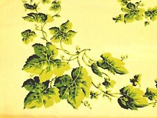 Vintage 1950s tablecloth chartreuse w green grape leaves cotton print picture