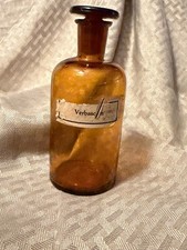 Vintage Amber Apothecary Bottle Ground Glass Stopper Verbascum Mullein Label picture