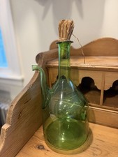 Vintage Large Hand Blown Green Glass Italian Wine Decanter with Ice Chamber-read picture