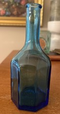 Vintage Glass Octagon Bottle Cobalt Blue Marked Wheaton, NJ. 5.5” picture