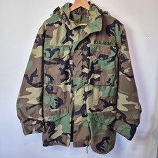 Vintage 1987 US Army field jacket M65 woodland camo size small long 80s Green picture
