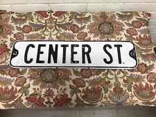 ANTIQUE VTG CENTER  ST DOUBLE WHITE WITH EMBOSSED BLACK LETTERS STREET SIGN 24X6 picture