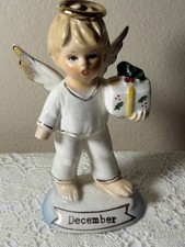Vintage Enesco December Boy Angel Figurine Birthday Month Christmas READ picture