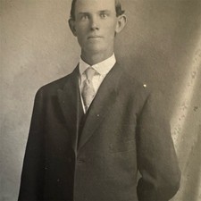 Antique RPPC Studio Portrait Young Man Suit Ornate Chair Boulder CO Signed picture