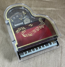 Vintage Clear Lucite Acrylic Grand Piano Music Box Wind Up Works Retro Brass Leg picture