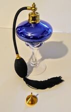 Vintage Iridescent Blue Art Glass Atomizer Perfume Bottle With Funnel picture