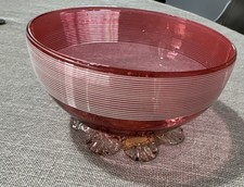 19th c.Cranberry Threaded Glass w/ Pedestal base Open Salt picture