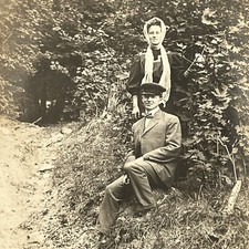 Antique RPPC Real Photograph Postcard Man & Woman Couple Outside Path Thru Brush picture