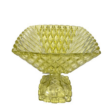 Vintage Glass Trellis Compote Fruit Centerpiece Bowl Yellow 7