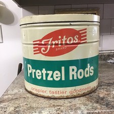 Vintage Empty Tin Can Fritos Pretzels Only 1 on eBay Very Rare  picture