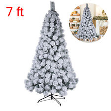 Snow Flocked Christmas Tree 7ft Artificial Holiday Decor with Metal Stand Xmas picture