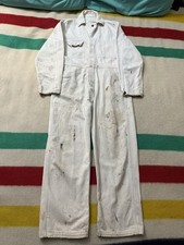 Antique Vintage 30s 40s White Herringbone Twill HBT Painter Coveralls Small S picture