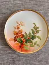 Limoges Coronet France Antq 1900s Holly Berry Holiday Christmas Decor Plate Sign picture