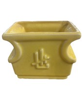 Brush McCoy Bold Yellow Small Ceramic Bordered Planter Vase 4” picture
