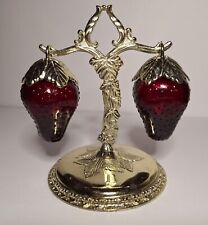 Vintage Red Glass Hanging Strawberry Salt & Pepper Shakers Japan  picture