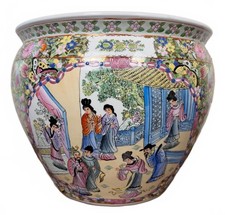 Rare Large 16” Vintage Chinese Famille Rose Gold/Pink Porcelain Fishbowl Planter picture
