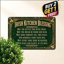Irish Kitchen Prayer Home Wall Plaque 8x12 St Patrick Shamrock Metal Tin Decor picture