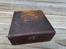 Antique Victorian 1900s Pyrography Wood Trinket Box Grapevine Motif Flemish Art picture