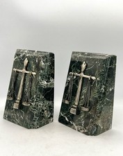 Vintage BEY-BERK “Legal Review” Scales of Justice Heavy Green Marble Bookends picture