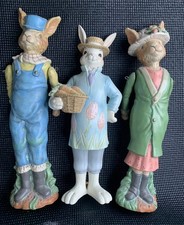 Easter Bunny Rabbit Figurines Set of 3 Large 13.5” Plaster Plastic Swing Arms picture