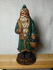 Vtg Wooden HAND CARVED Green Coat WOODLAND CHRISTMAS 8.5