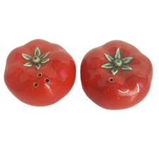 Vintage Tomato Salt And Pepper Shakers with plastic Plugs Pottery Barn Japan EUC picture