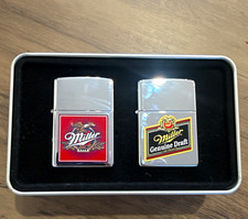 Vintage Zippo Miller Beer  2 Lighter Set 1999 Brand New Perfect Condition picture