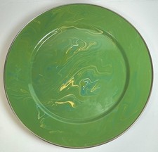 2x Mackenzie Childs Enamel Camp Plates Green Marble Swirl 12