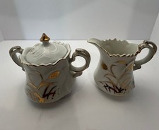 Vintage Lefton China Golden Wheat Sugar Bowl Creamer Set 20595 picture
