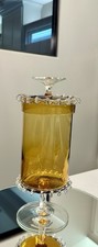 VTG-MCM Empoli Hand Blown Amber W/Riagree Glass Applied Trim Apothecary Jar picture