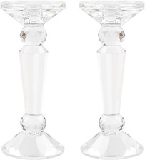 Crystal Taper Candle Holders Set, Clear Dual-Sided 2-In-1 Candlesticks for Taper picture