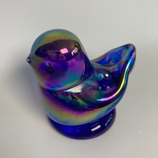 Leo Ward Rainbow Iridescent Bluebird of Happiness Carnival Art Glass Signed 2003 picture