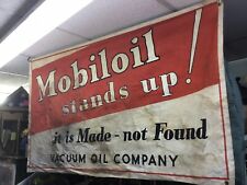 Rare Vintage 1950s Mobil Oil Large Cloth Banner Vacuum Oil Co. 58 by 36 Wow picture